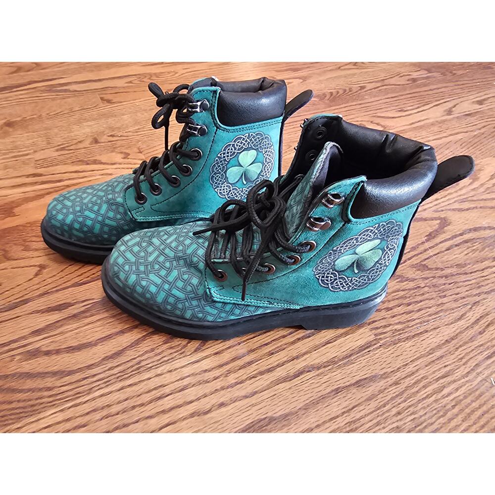 Avathred- Irish Celtic Shamrock Asboots Vegan Boots, All-Season Boots 6.5W or 5M